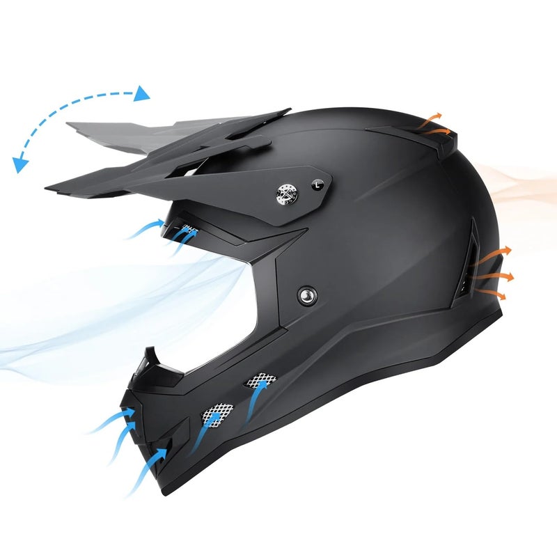 GLX GX623 Youth ATV/Dirt Bike Helmet Combo - Matte Black, Medium - DOT - Image 3